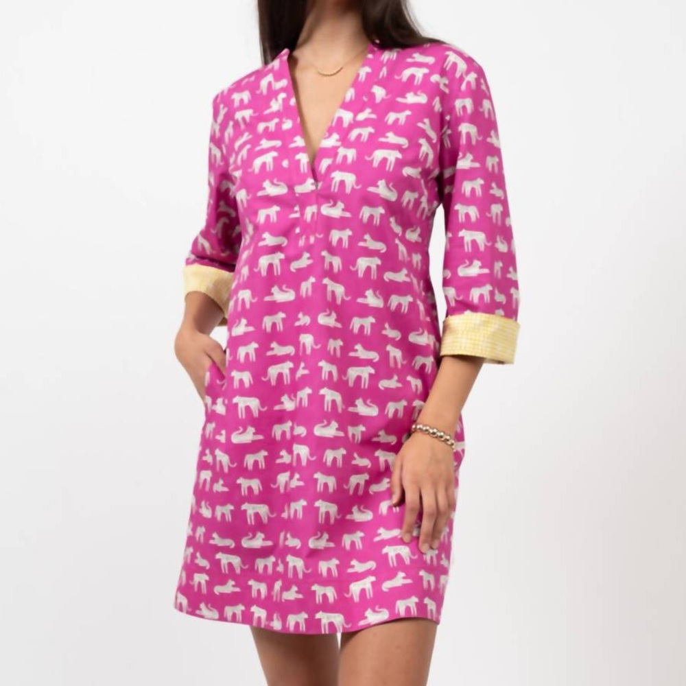 Uncle Frank Pink Cat’s Meow Block Print Tunic Shift Dress